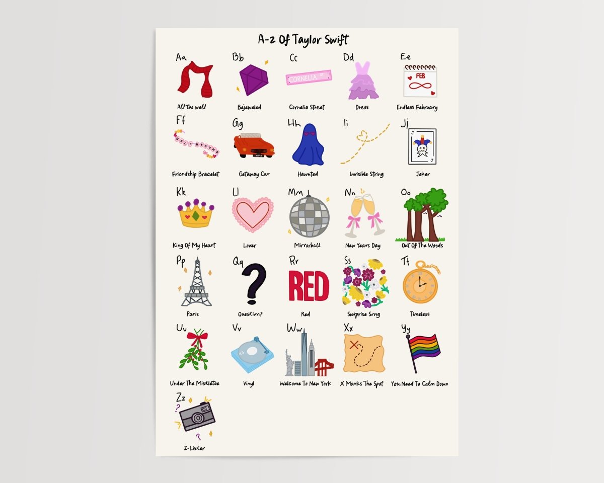 A - Z Swiftie print - A4 - Black - Print - Thursday's Child