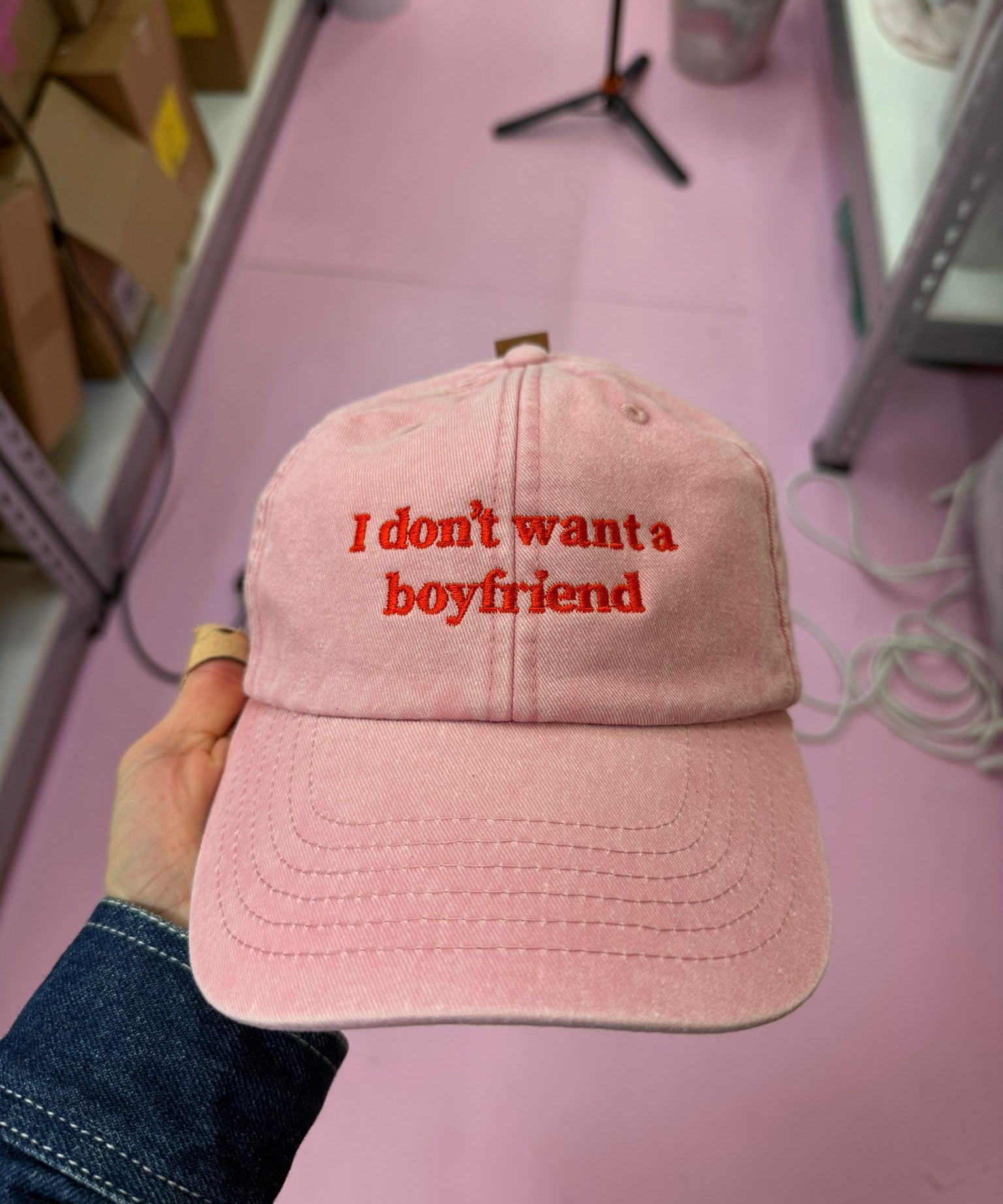 I don’t want boyfriend cap - I don’t want a boyfriend - Vintage Sand - Clothing - Thursday's Child